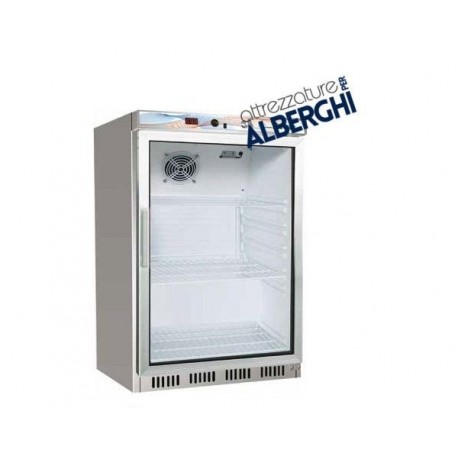 Armadio Frigo refrigerato 200 Lt. acciaio inox, porta vetro. T. +2°/+8°C