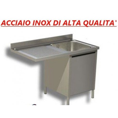 Lavatoio acciaio inox armadiato 1 vasca sgocciolatoio sinistro vano per lavastoviglie Dim. 140x60x85 cm