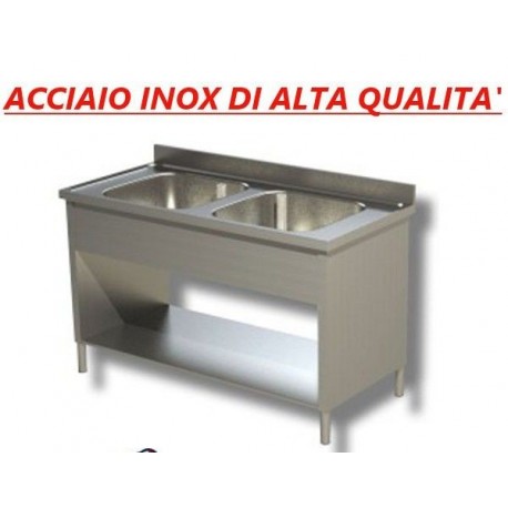 Lavatoio acciaio inox su fianchi 2 vasche Dimensioni 130x70x85 cm
