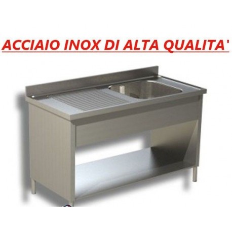 Lavatoio acciaio inox su fianchi 1 vasca sgocciolatoio sinistro Dim. 100x70x85 cm