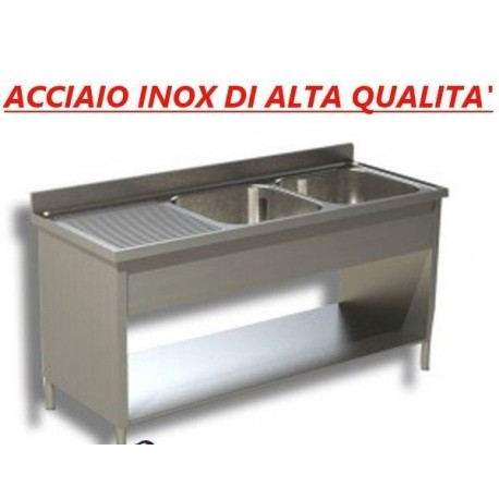 Lavatoio acciaio inox su fianchi 2 vasche sgocciolatoio destro Dim. 160x60x85 cm