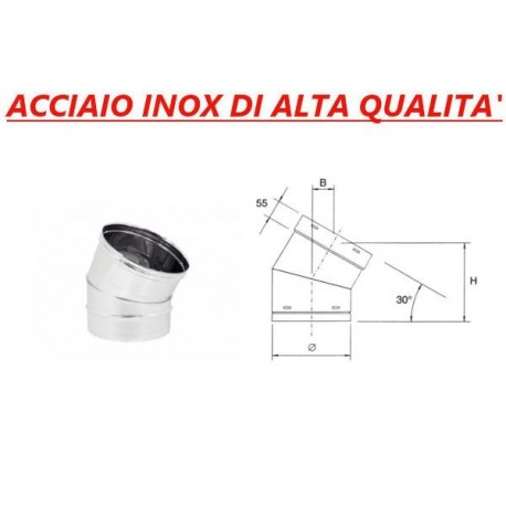 Canale tubo ø 200 mm canalizzazione tondo a 30° in acciaio inox per cappa