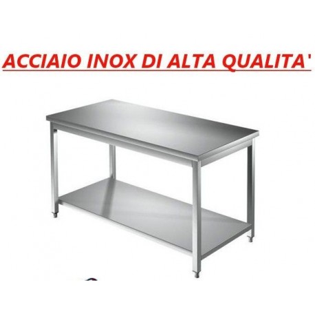 Tavolo acciaio inox con ripiano inferiore - senza alzatina - Dim. cm. 200x70x85H • LINEA ECO