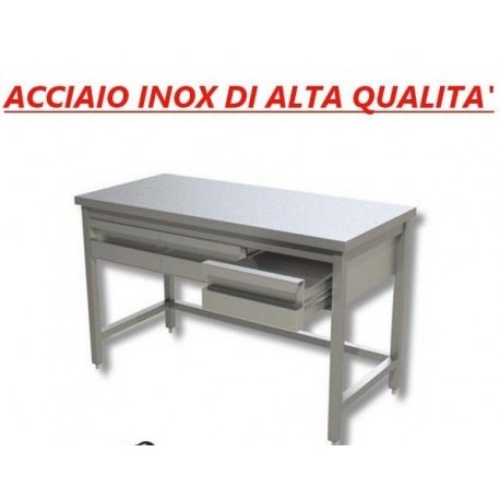 Tavolo in acciaio inox su gambe + cassettiera con 3 cassetti - Dim. cm. 150x70x85H • LINEA ECO