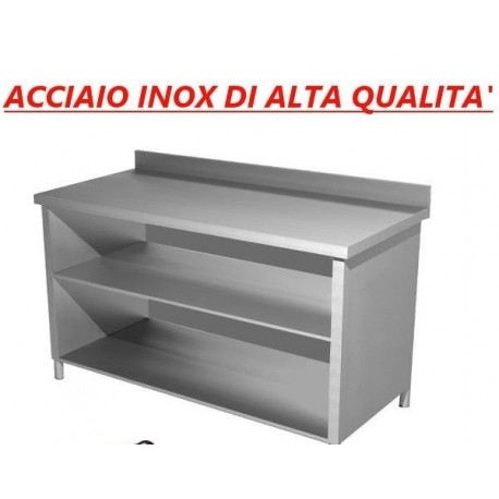 Tavolo armadiato in acciaio inox con ripiano + alzatina - Dim. cm. 100x70x85H • linea ECO