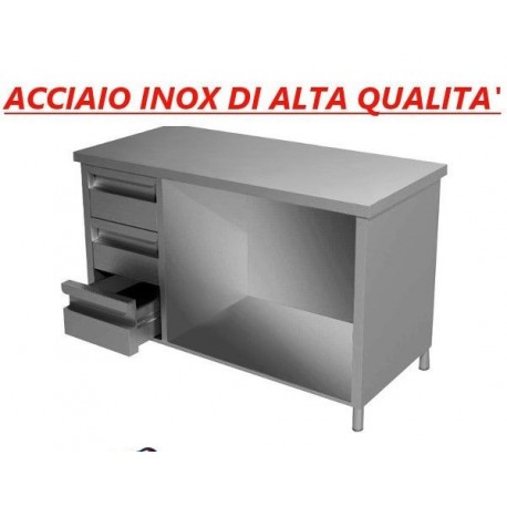 Tavolo armadiato in acciaio inox + cassettiera - Dim. cm. 170x70x85H • linea ECO
