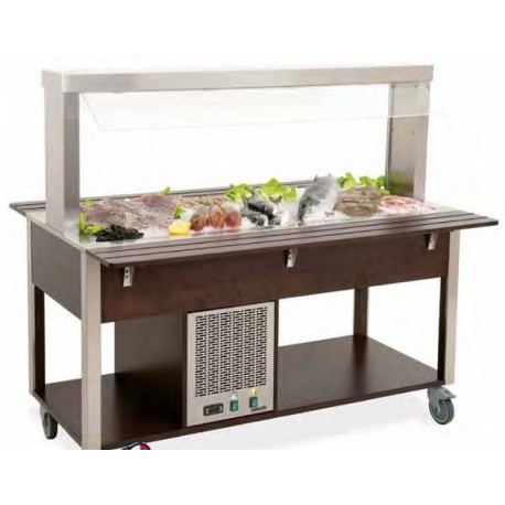 Carrello espositivo mobile vetrina refrigerante buffet freddo con parraffiato fisso lampade a led metalcarrelli