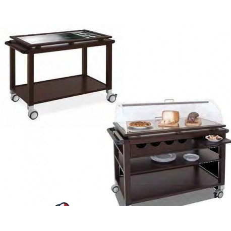 Carrello di servizio gambe in legno massello piano superiore con vasca e comparto bottiglie in acciaio inox metalcarrelli