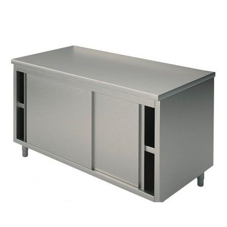 Tavolo armadiato chiuso in acciaio inox con ante scorrevoli - senza alzatina - Dim.cm 160x60x85h
