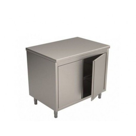 Tavolo armadiato chiuso in acciaio inox con ante a battente - senza alzatina - Dim.cm 60x60x85h