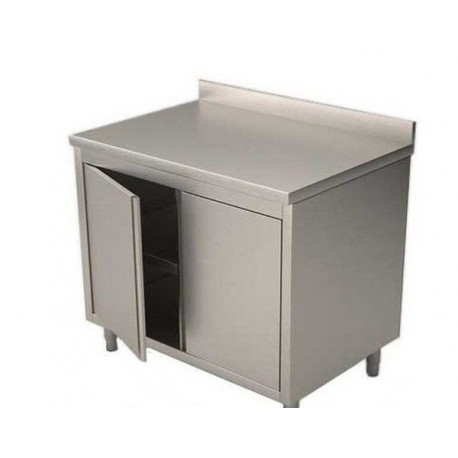 Tavolo armadiato chiuso in acciaio inox con ante a battente - con alzatina - Dim.cm 80x60x85/90h