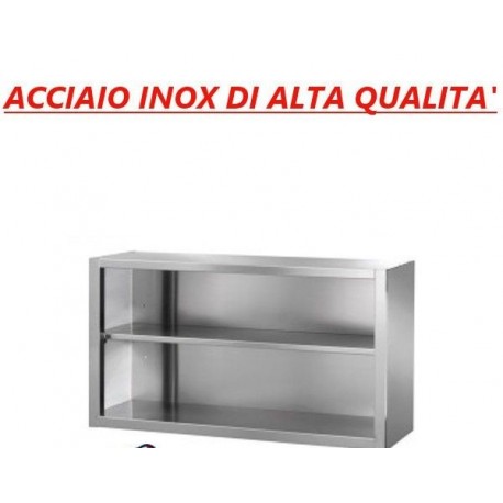 Pensile a giorno senza ante in acciaio inox - Ripiano intermedio Dim.cm 190x40x65h
