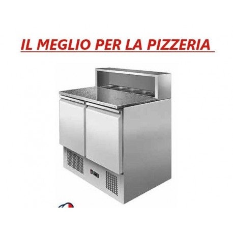 Banco pizza Saladette Tavolo 2 sportelli refrigerato con piano in granito - vetrina portacondimenti 5xGN1/6