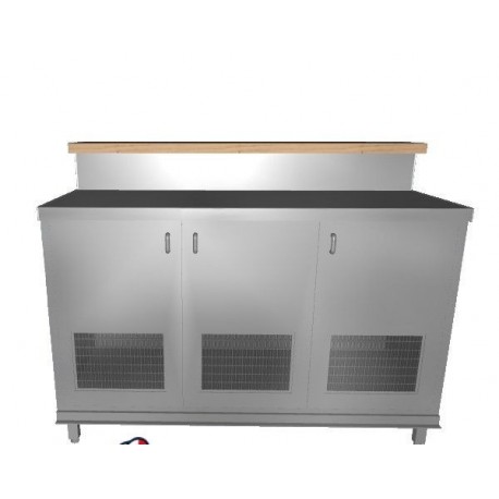 Banco bar per birra acciaio inox neutro con top inox e con bancalina e con 3 sportelli