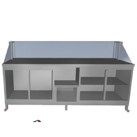 Banco bar milleusi acciaio inox refrigerato con vetri alti - bassi 2 sportelli
