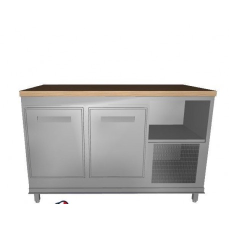 Banco bar  per birra acciaio inox refrigerato con top inox e bancalina e con 2 sportelli