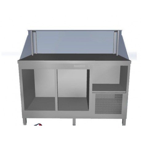 Banco bar milleusi acciaio inox refrigerato con vetri alti - bassi 2 sportelli