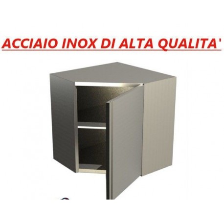 Pensile ad angolo in acciaio inox con porta battente - 1 Ripiano intermedio - H.cm. 65 • LINEA ECO