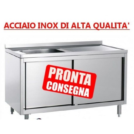 Lavatoio 1 Vasca chiuso in acciaio inox con ante scorrevoli con alzatina - Prof. 70