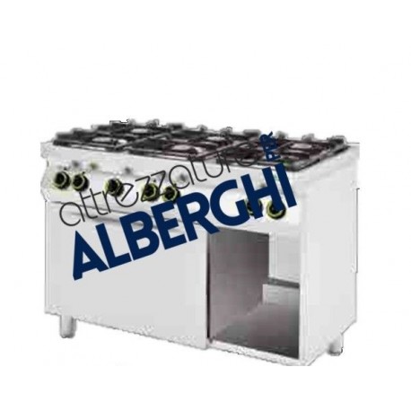 Cucina a gas 6 fuochi con forno elettrico + vano a giorno Dim. 1200x700x900h mm