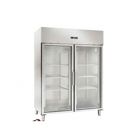 Armadio refrigerato ventilato GN2/1 acciaio inox -2/+8°C doppia porta a vetri