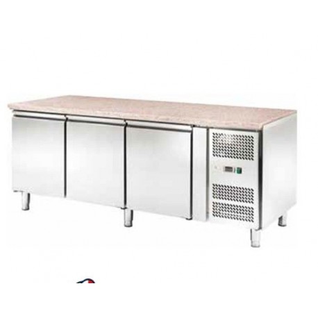 TAVOLO FRIGO REFRIGERAZIONE VENTlLATO PASTICCERIA 3 SPORTELLI MOTORE ACCIAIO INOX TEMP -2/+8°c