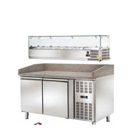 Banco pizza refrigerato ventilato con vetrinetta 2 sportelli -2/+8 °C