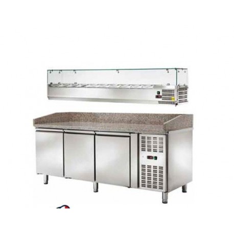 Banco pizza refrigerato ventilato con vetrinetta 3 sportelli -2/+8 °C