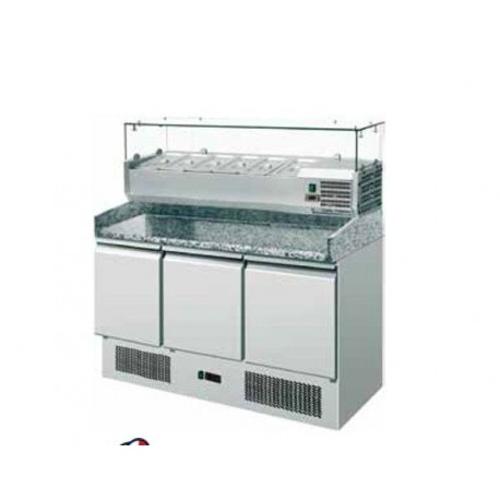 Saladette refrigerata statica pizzeria GN1/1 con vetrinetta e 3 sportelli +2/+8