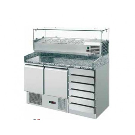 Saladette refrigerata statica pizzeria GN1/1 con vetrinetta 2 sportelli e  cassetteria +2/+8