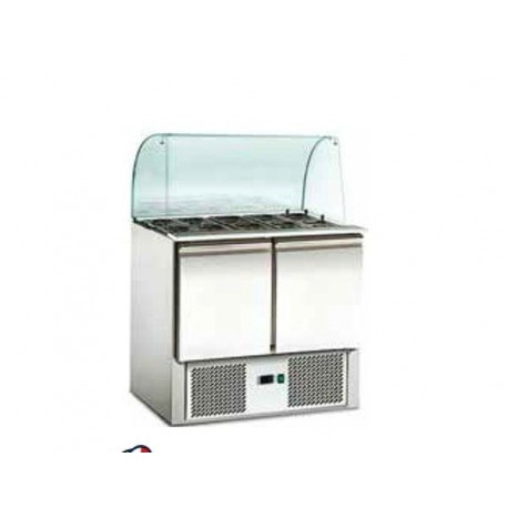 Saladette refrigerata statica 2 sportelli con vetro curvo Temperatura +2/+8°C