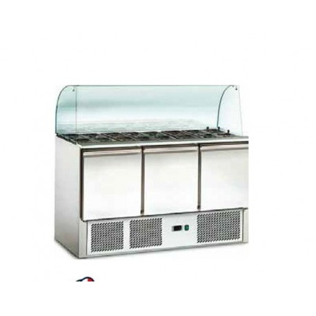 Saladette refrigerata statica 3 sportelli con vetro curvo Temperatura +2/+8°C