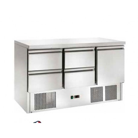 Saladette refrigerata statica 1 sportello + 4 cassetti Temperatura +2/+8°C