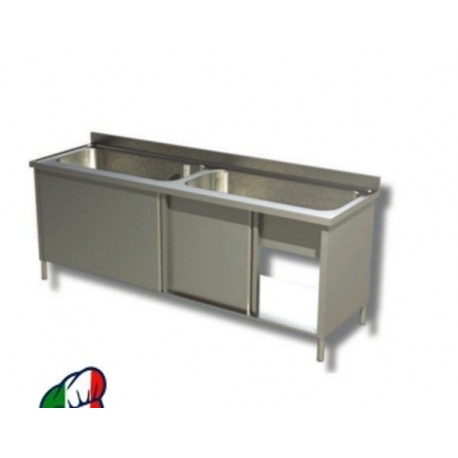 Lavatoio Lavapentole inox, 2 vasconI armadiato - Prof. 60 • LINEA ECO