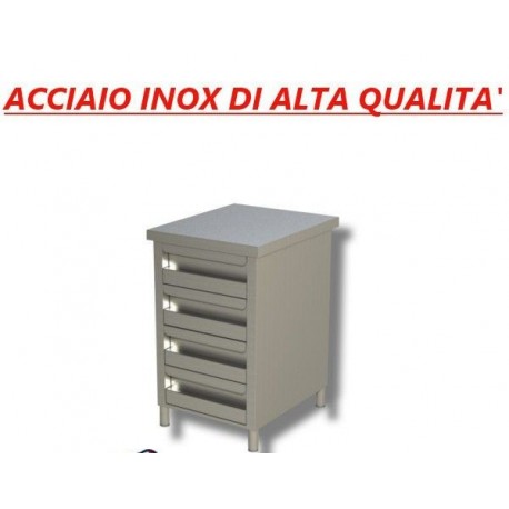 Cassettiera in acciaio inox 4 cassetti Prof. 60 • LINEA ECO
