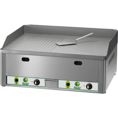 Fry top a gas con piastra doppia ½ liscia e ½ rigata