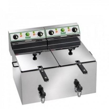Friggitrice elettrica doppia vasca 10+10 Lt con rubinetto di scarico - 6+6 Kw.