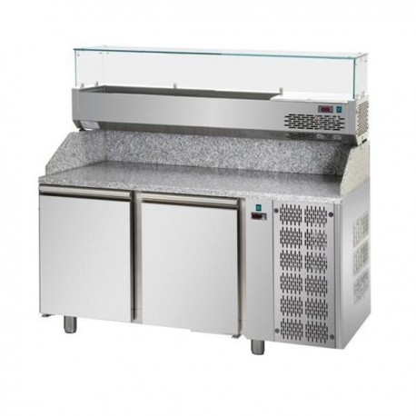 Banco pizza refrigerato con piano in granito e vetrina portacondimenti cm. 160
