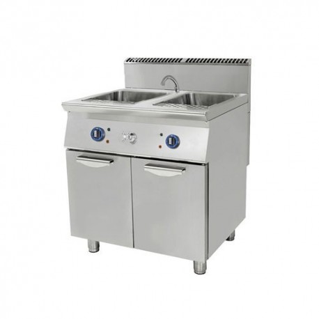 Cuocipasta a gas, Lt. 28+28. Montato su base armadiata chiusa con 2 ante a battente. 80x70x85H.