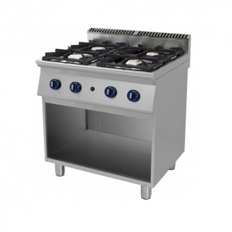 Cucina a gas 4 fuochi su vano a giorno. 80x70x90H.