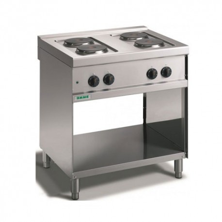 Cucina elettrica 4 piastre tonde su vano a giorno. 80x70x90H.