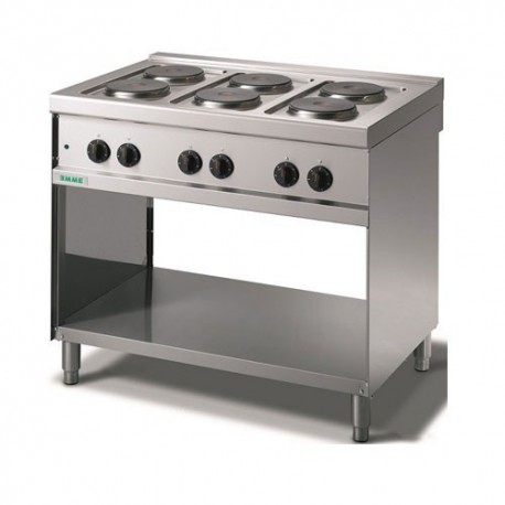 Cucina elettrica 6 piastre tonde su vano a giorno. 100x70x90H.
