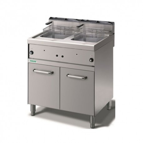 Friggitrice a Gas, una 2 vasche 10+10 Lt. Vano neutro con porta. 80x70x90H.