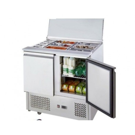 Tavolo Frigo Saladette Refrigerato Acciaio Inox 2 porte porta bacinelle - cm. 90x70x85h.