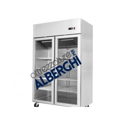 Armadio frigo refrigerato acciaio inox porta teglie GN 2/1 con 2 porte vetro +2°/+8°C pasticceria