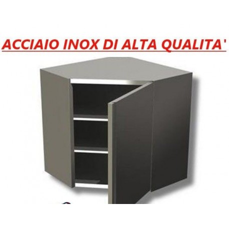 Pensile ad angolo in acciaio inox con porta battente - 2 Ripiani intermedi - H.cm. 100 • LINEA ECO