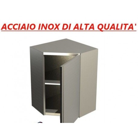 Pensile ad angolo in acciaio inox con porta battente - 1 Ripiano intermedio - H.cm. 80 • LINEA ECO
