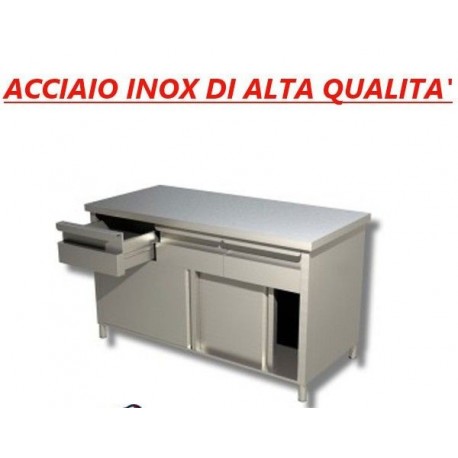 Tavolo armadiato in acciaio inox + cassettiera - Prof. 60 • linea ECO