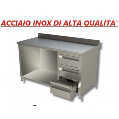 Tavolo armadiato in acciaio inox + cassettiera + alzatina - Prof. 60 • linea ECO