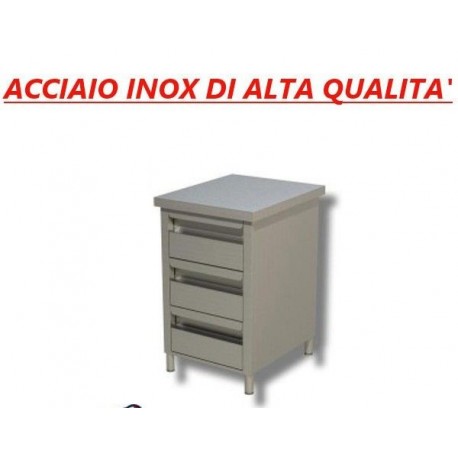 Cassettiera in acciaio inox 3 cassetti Prof. 60 • LINEA ECO
